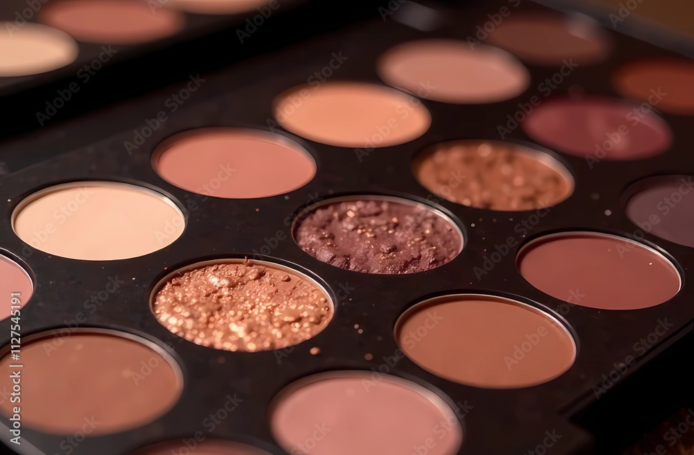 Eyeshadow colorful shades palette in mocha mousse tones close-up Eyeshadow colorful shades palette in mocha mousse tones close-up