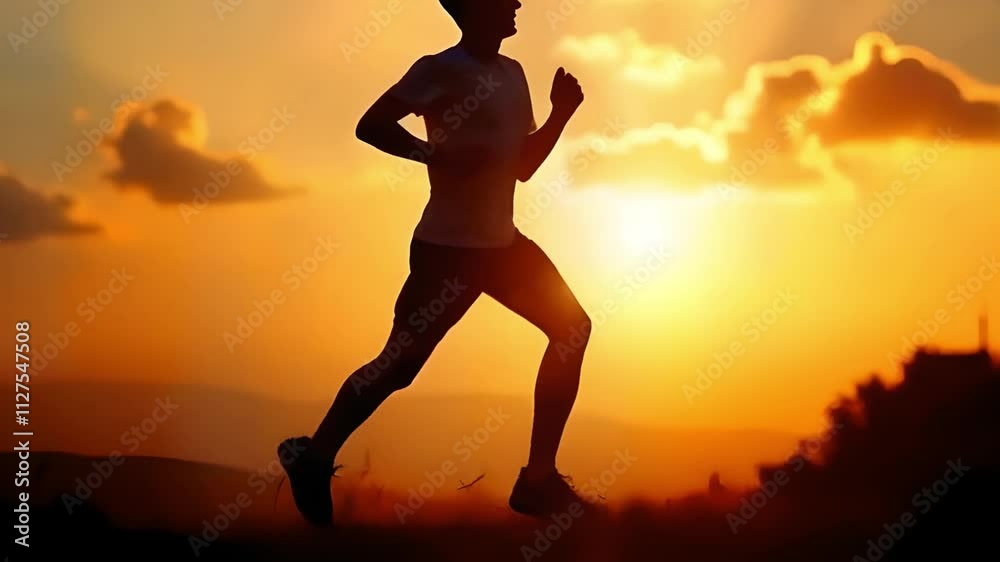 Jogging Silhouette at Sunset for Fitness, Health, and Motivation Outdoors Jogging Silhouette at Sunset for Fitness, Health, and Motivation Outdoors