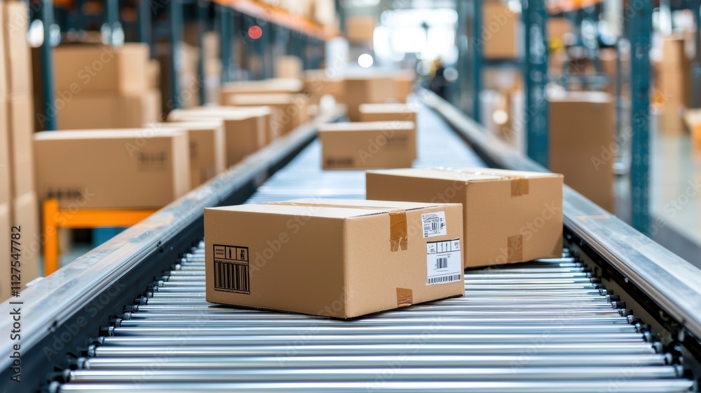 Optimizing warehouse package sorting aerial view of efficient logistics management in industrial operations Optimizing warehouse package sorting aerial view of efficient logistics management in industrial operations