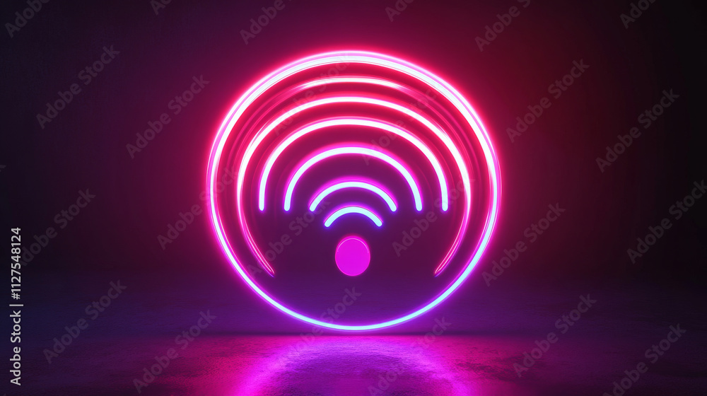 3d wifi neon light symbol technology vector effect. Abstract wireless wave sign glow icon. Sound scan echolocation line concept. Futuristic radial mobile phone spot disc. Concentric sonar antenna 3d wifi neon light symbol technology vector effect. Abstract wireless wave sign glow icon. Sound scan echolocation line concept. Futuristic radial mobile phone spot disc. Concentric sonar antenna