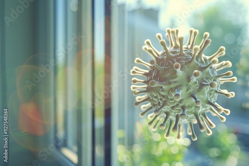 A close-up shot of a window with a coronaviruses pattern on it photo