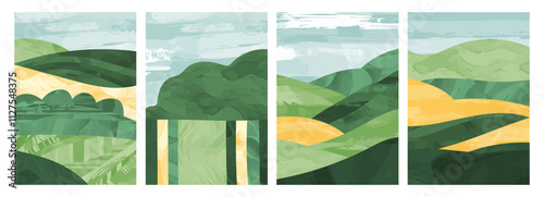 Watercolor background with green color, abstract splotch or brush stroke. Vintage landscape design of hill, forest, meadow, spring summer texture. Minimalist, artistic, earthy pattern, wall art design