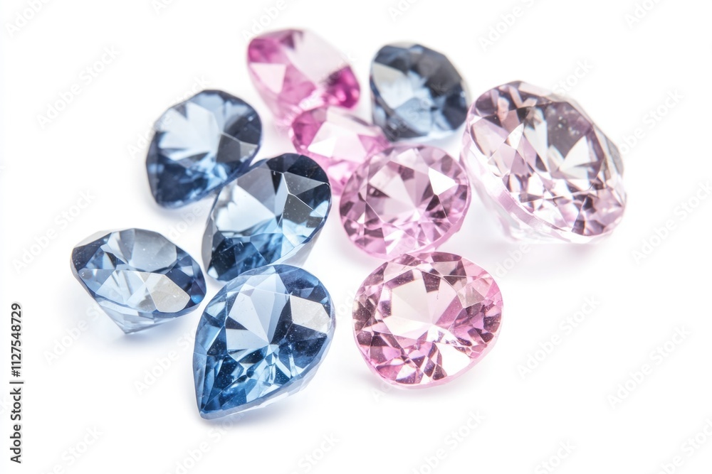 A collection of different colored diamonds arranged on a white surface A collection of different colored diamonds arranged on a white surface