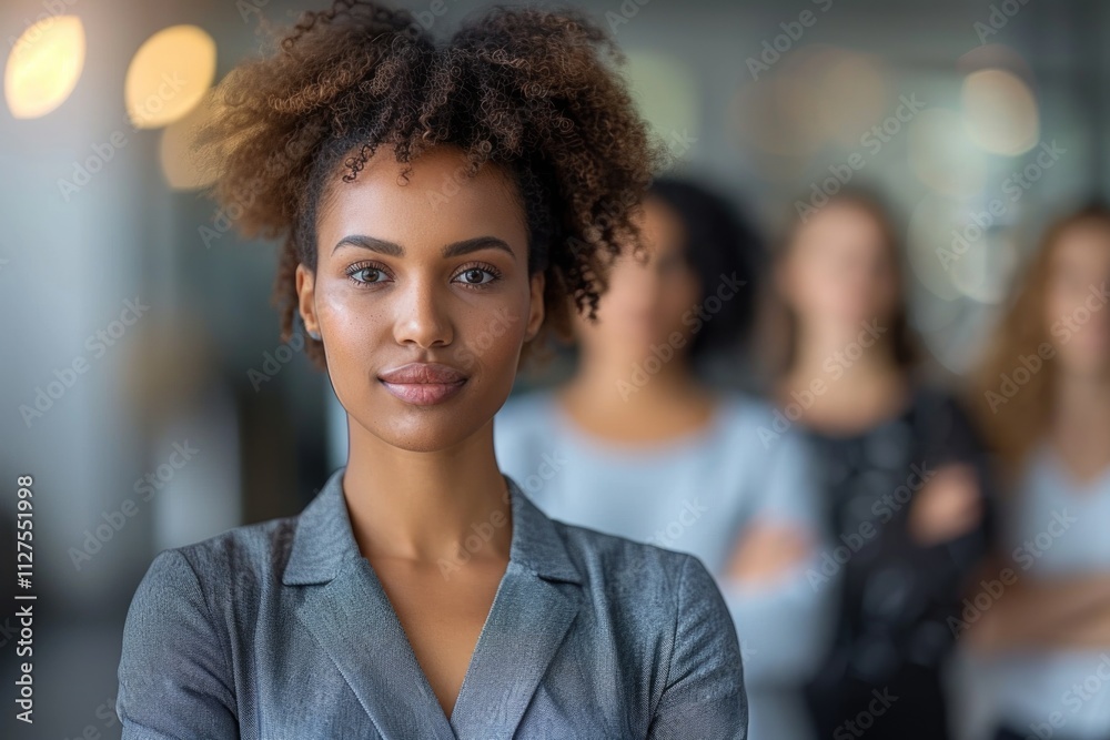 A woman standing among other women A woman standing among other women