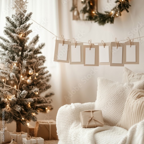 Neutral Christmas Living Space with Cozy Details