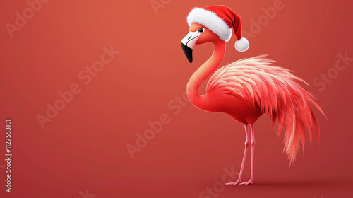 Cartoon Flamingo in Santa Hat for Holiday Decorations