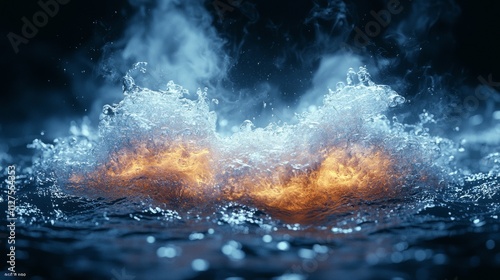 Dynamic splash of water and fire photo