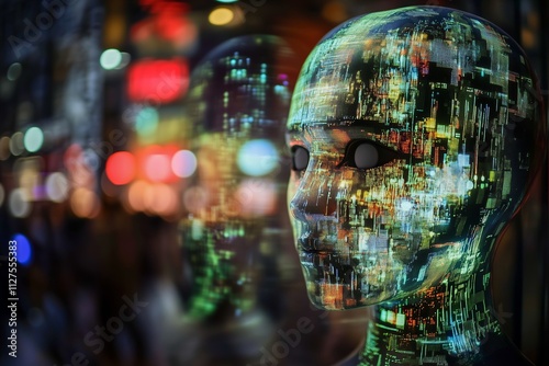 Scan hologram eyes and face of man of biometric data