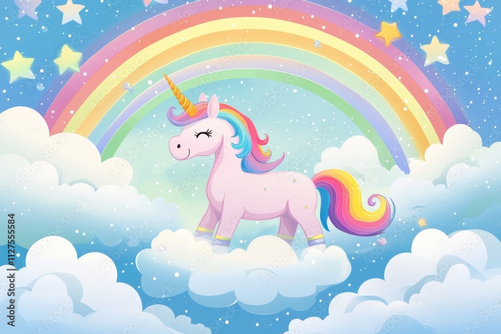 A dreamy pastel cloudscape accented by a radiant rainbow. A dreamy pastel cloudscape accented by a radiant rainbow.