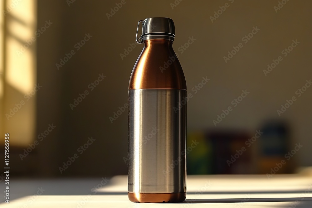 high quality stock photo of reusable stainless steel water bottle standing upright on plain white surface surrounded high quality stock photo of reusable stainless steel water bottle standing upright on plain white surface surrounded