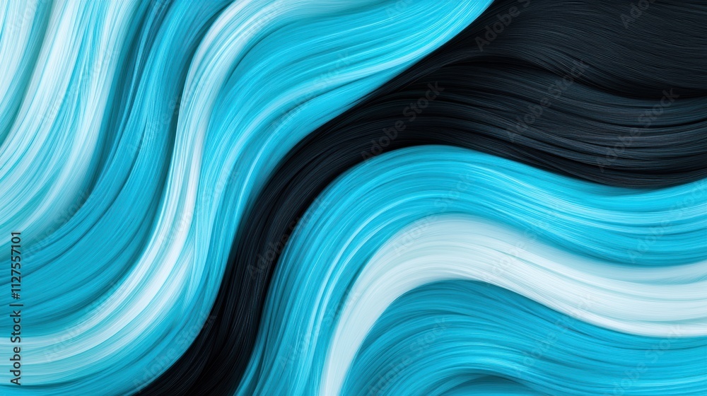 Obraz premium Blue and black abstract wavy pattern creates a dynamic and modern visual effect, AI