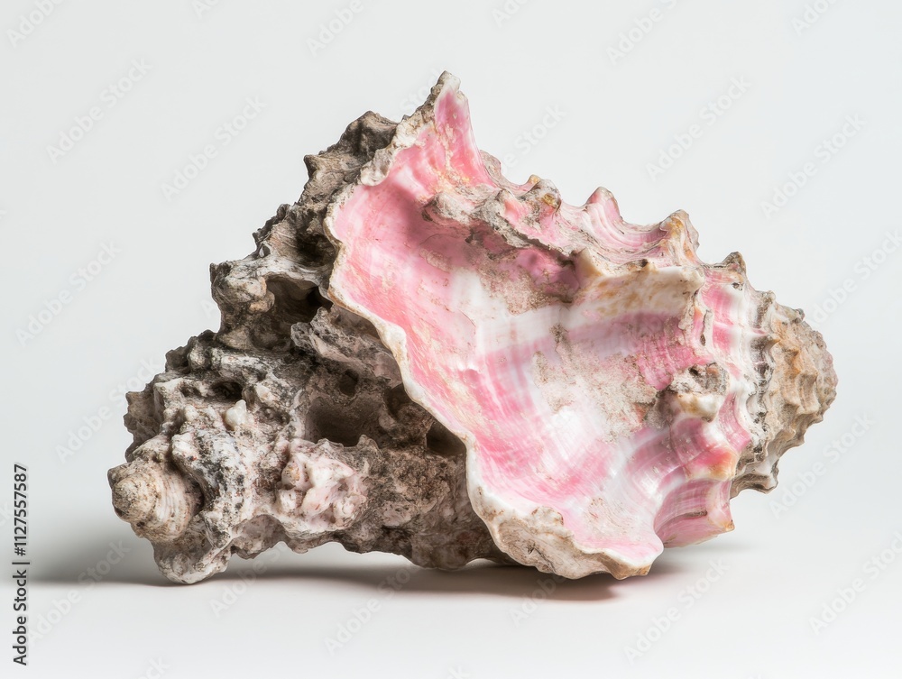 Pink sea shell with intricate and detailed patterns, showcasing its natural beauty. Suitable for ocean-themed decorations or educational settings. Pink sea shell with intricate and detailed patterns, showcasing its natural beauty. Suitable for ocean-themed decorations or educational settings.