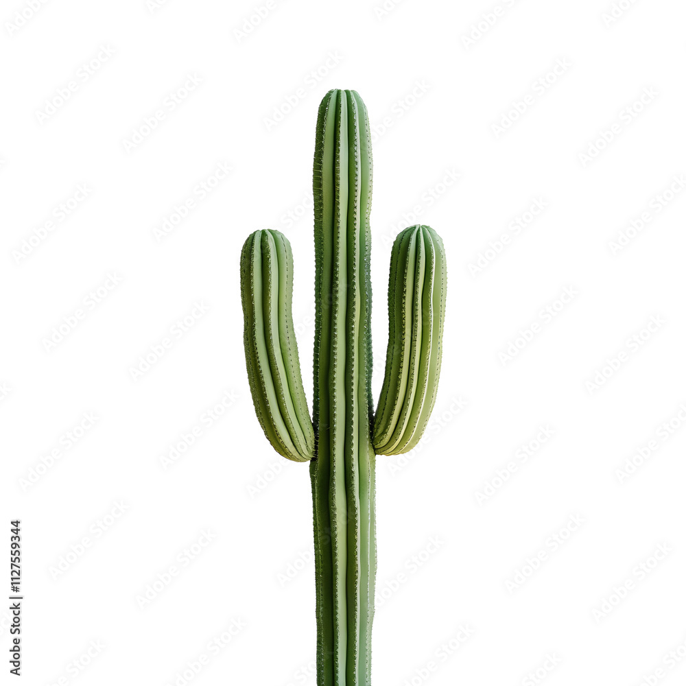 Green Cactus Plant with Three Stems Isolated on White Background Green Cactus Plant with Three Stems Isolated on White Background