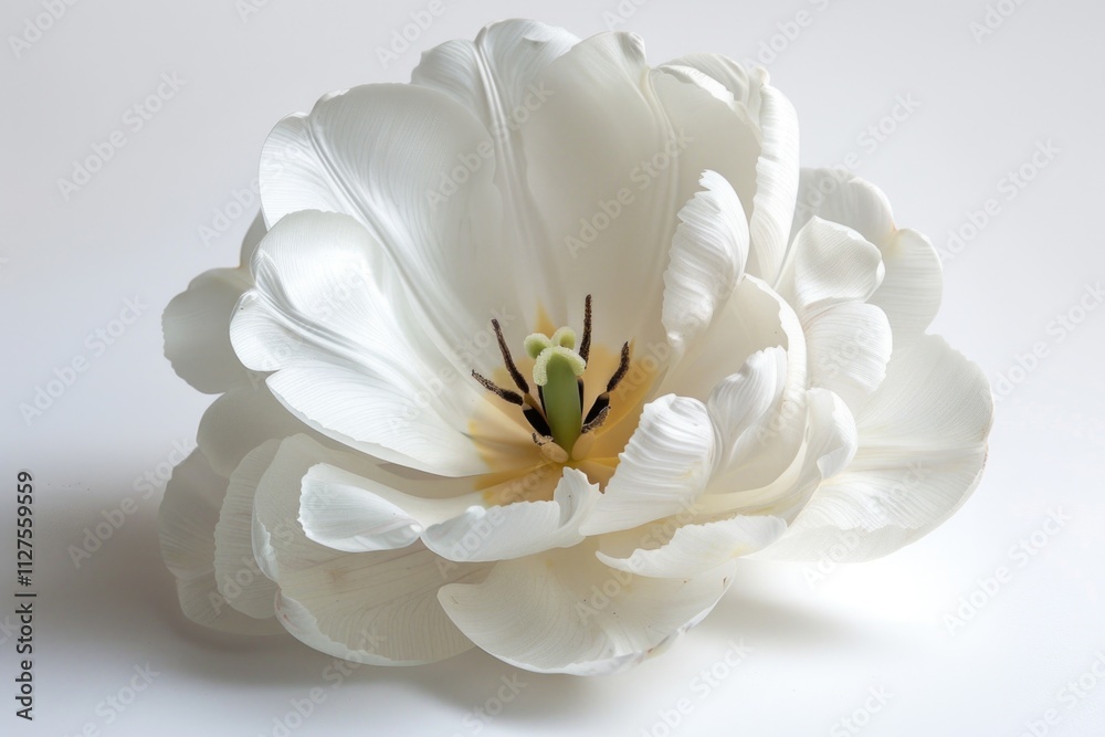 Close-up of a single white flower on a wooden table Close-up of a single white flower on a wooden table