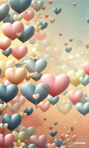 Pastel hearts floating creating romantic background. AI generated.
