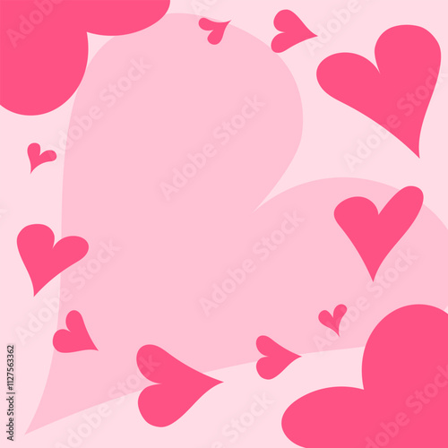 Valentine's Day card with hearts on a pink background, space for text, for congratulations, for recognition