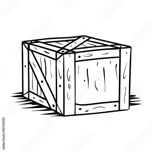 Wooden Crate Illustration: A hand-drawn illustration of a sturdy wooden crate, perfect for rustic designs and vintage aesthetics.  