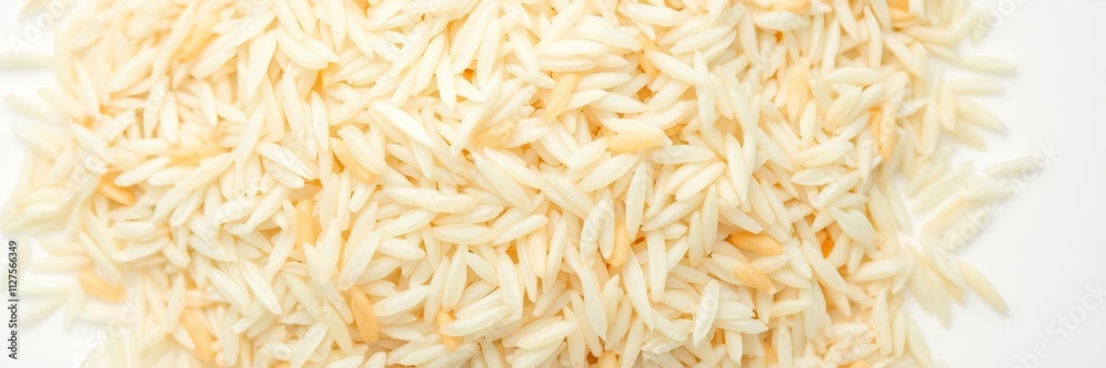 A pile of sticky glutinous rice grains on a clean white surface, raw, crop A pile of sticky glutinous rice grains on a clean white surface, raw, crop