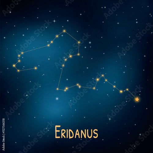 Eridanus constellation: celestial night sky with shining stars in cosmic universe backdrop.