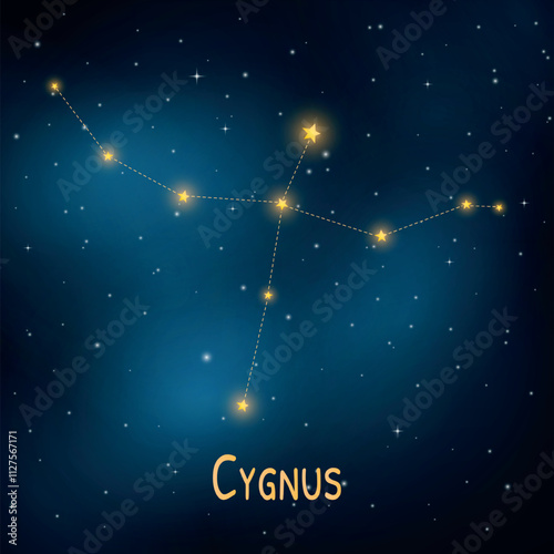 Cygnus constellation: night sky illustration of star patterns and celestial navigation.