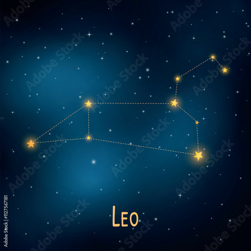 Leo constellation in starry night sky.