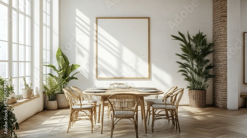 Wallpaper Mural Bright dining room with an empty frame on the wall Torontodigital.ca