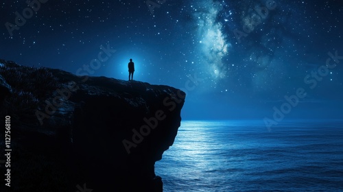 Mensch auf einer Klippe unter dem Sternenhimmel