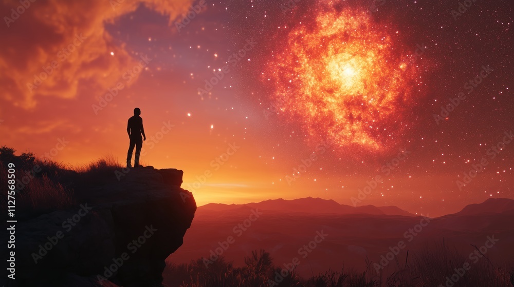 Obraz premium Mensch vor einer leuchtenden roten Explosion