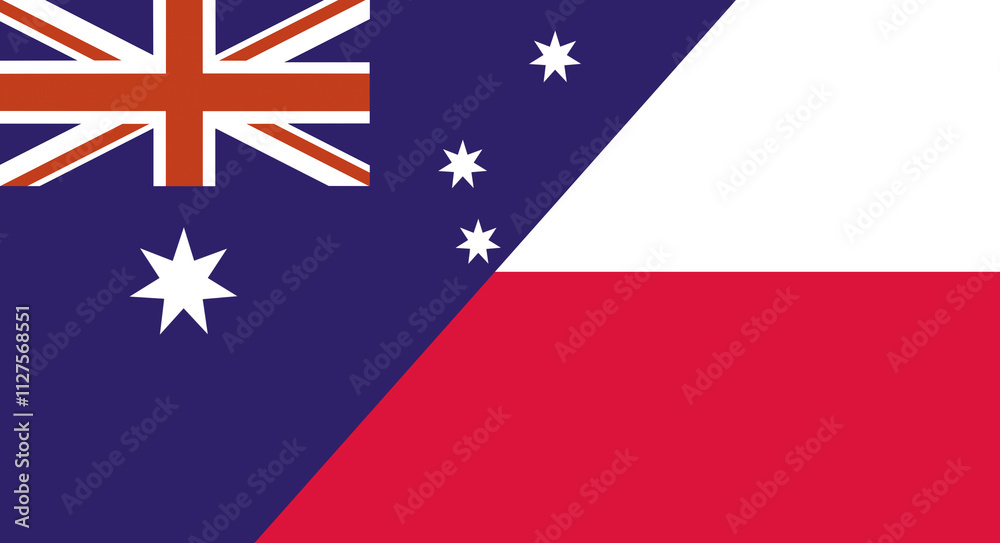 Flag of Australia and Poland. Two Flag Together. Political relations Flag of Australia and Poland. Two Flag Together. Political relations