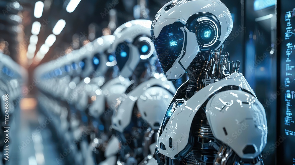 AI in Data Center Operations - IT specialists using AI tools for managing and optimizing operations in a high-tech data center.