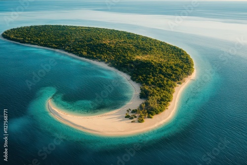 Island shaped like a crescent, with a calm, sheltered lagoon and light sand beaches lining the coast. photo