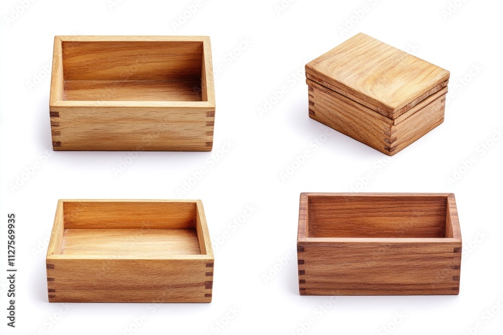 Versatile Wooden Box for Organizing Small Treasures, Showcasing Multiple Perspectives Against a Crisp White Backdrop Versatile Wooden Box for Organizing Small Treasures, Showcasing Multiple Perspectives Against a Crisp White Backdrop