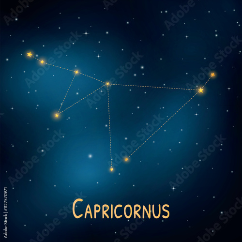 Capricornus constellation in night sky with stars and zodiac symbol.