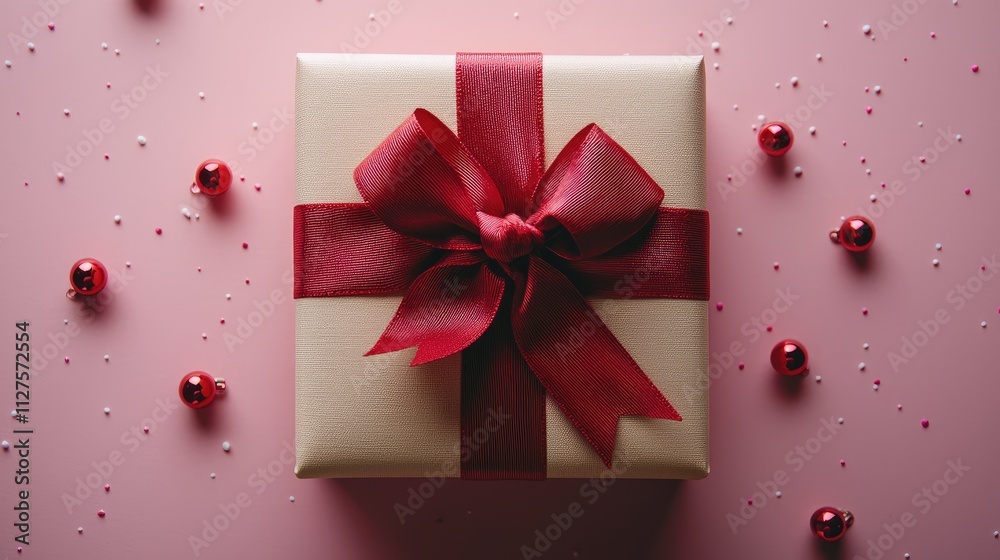 Delicately wrapped gift boxes sit on a vibrant pink background, surrounded by festive red embellishments, symbolizing generosity during the holidays Delicately wrapped gift boxes sit on a vibrant pink background, surrounded by festive red embellishments, symbolizing generosity during the holidays