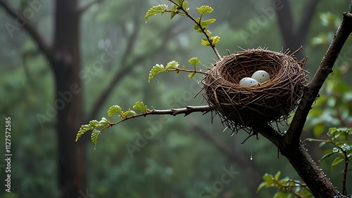 bird's nest perched on a tree branch