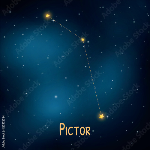 Pictor constellation in night sky: stars and space exploration.