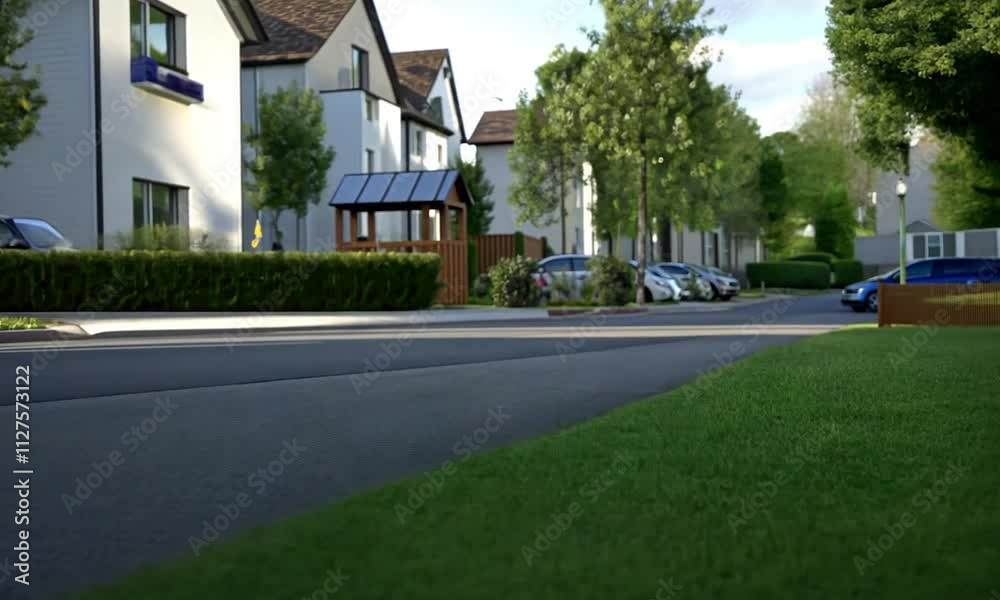 Discover a peaceful neighborhood filled with well-kept lawns, cozy homes, and a tranquil atmosphere on a sunny day Discover a peaceful neighborhood filled with well-kept lawns, cozy homes, and a tranquil atmosphere on a sunny day
