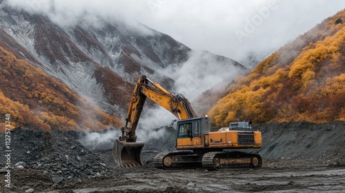Wallpaper Mural Excavator Amidst Sulfur Clouds in Jigokudani, Hokkaido - A Beautiful Autumn Scene of Volcano Activity in Japan Torontodigital.ca