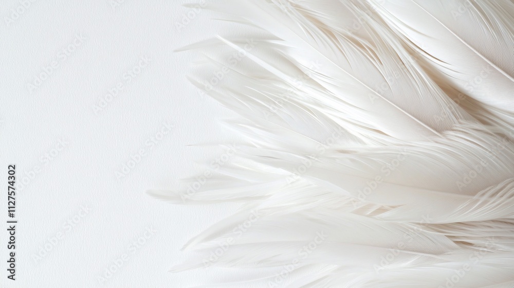 Obraz premium Soft white feathers on a white background.