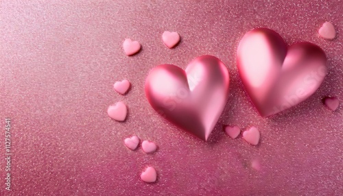 Two hearts on shiny pink background, parallax
