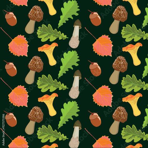 Pattern with mushrooms and autumn leaves.eps