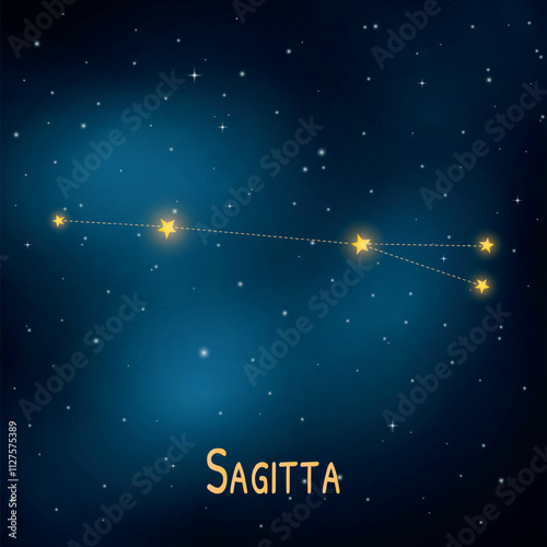 Sagitta constellation against a starry night sky with glowing stars.