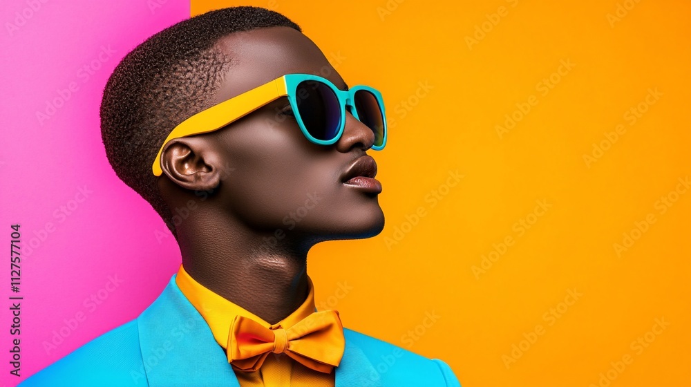 Stylish young black man in colorful suit and sunglasses. Stylish young black man in colorful suit and sunglasses.