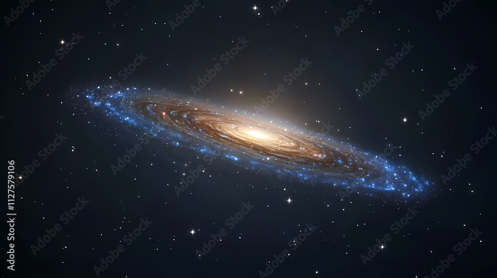 A stunning spiral galaxy filled with vibrant blue hues and sparkling stars, creating a cosmic wonder in the night sky. Celestia. Illustration A stunning spiral galaxy filled with vibrant blue hues and sparkling stars, creating a cosmic wonder in the night sky. Celestia. Illustration