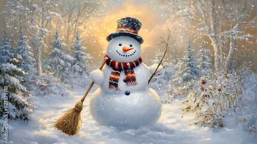 snowman background, Enchanting Snowman and Glittering Snowfal photo