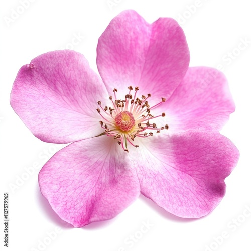 Delicate Wild Rose Bloom: Pink Flower Isolated Against a Clean White Background