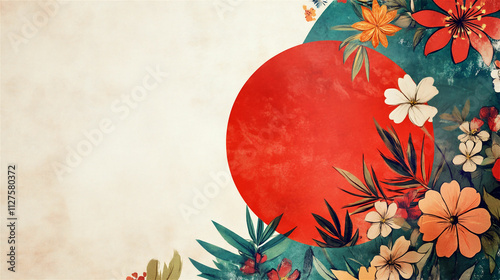 赤橙色のシーンと花柄デザインの魅力 - ゼラニウムとグラフィックデザインの融合 generative ai