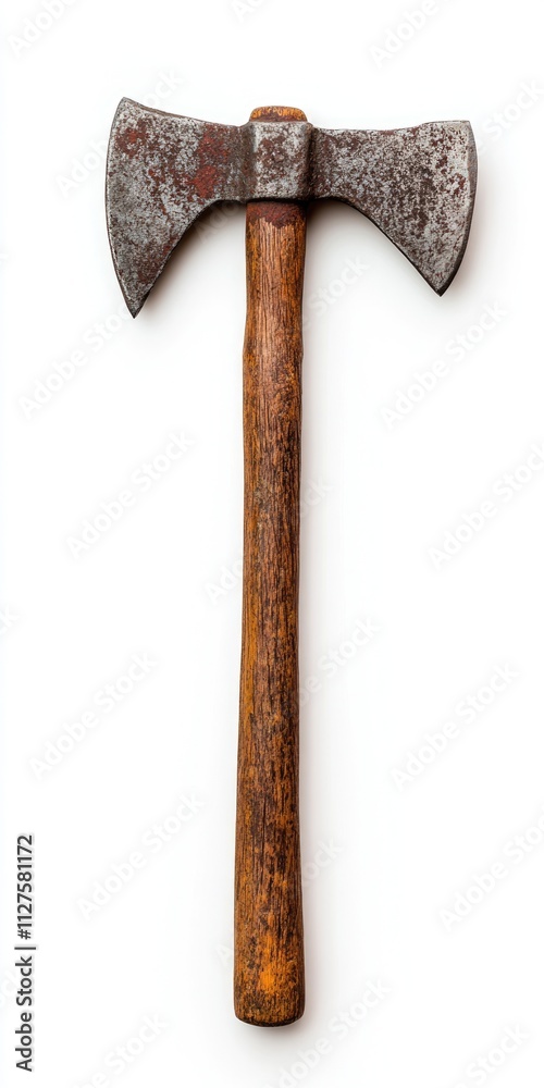 Heavy Steel Pick Axe Tool for Mining, Isolated on White Background with Dirtied Finish, Perfect for Pecking Rock and Dirt Heavy Steel Pick Axe Tool for Mining, Isolated on White Background with Dirtied Finish, Perfect for Pecking Rock and Dirt