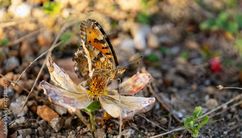 A rare butterfly sits on the last remaining petal