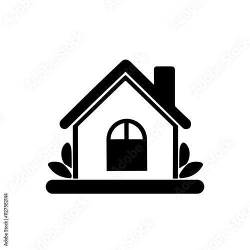 House Icon with Front Yard and Garden - Perfect for Real Estate, Residential Projects, and Property Development Visuals